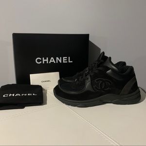 black reflective chanel sneakers